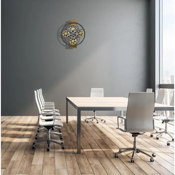 Hermle wandklok met draaiende tandwielen – antiek zilver en goud