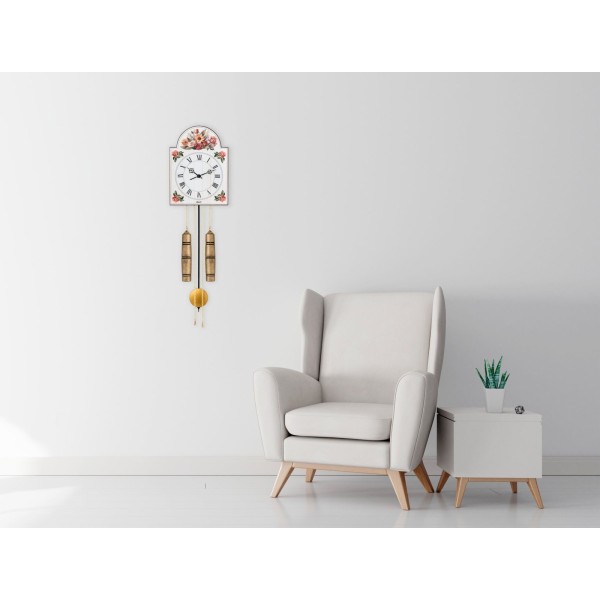Hermle schildklok Giselle – bloemdecor, 2 gewichten, halve-uurslag