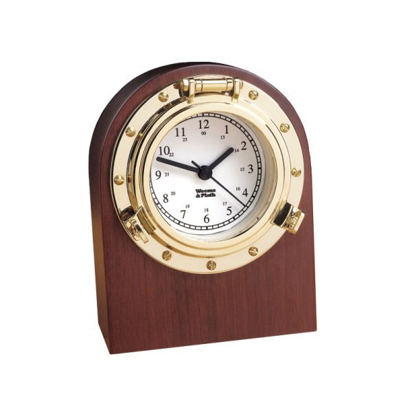 Weems & Plath Porthole Bureaumodel Quartz Klok Arabisch Koper Hardhout