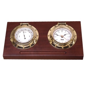 Weems & Plath Porthole Bureaumodel Klokkenset Quartz klok Barometer Arabisch Koper Hardhout
