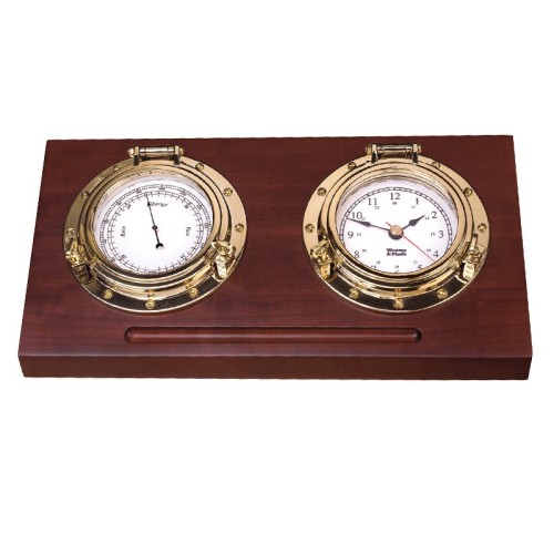 Weems & Plath Porthole Bureaumodel Klokkenset Quartz klok Barometer Arabisch Koper Hardhout