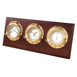Weems & Plath Porthole Weerstation Quartz Klok Barometer Thermometer Hygrometer Arabisch Koper Hardhout