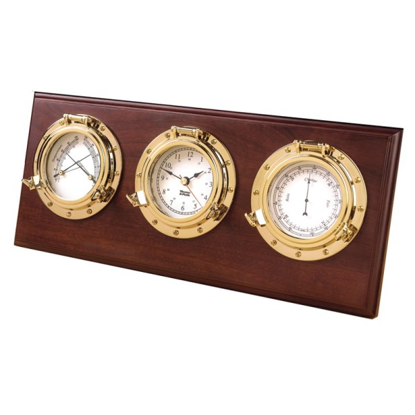 Weems & Plath Porthole Weerstation Quartz Klok Barometer Thermometer Hygrometer Arabisch Koper Hardhout