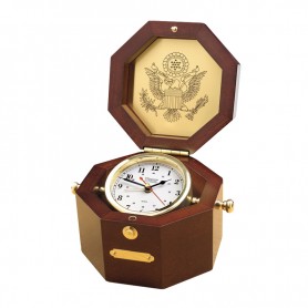 Weems & Plath Quartz Klok In Houten Box Arabisch Alarm Messing Hardhout - Weems & Plath - Quartz Klokken - BAC3135