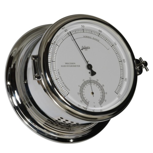 Schatz 1881 Royal 180 Haarhygrometer Thermometer Verchroomd Messing