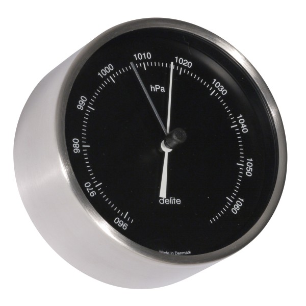 Delite Clausen Barometer Geborsteld RVS Zwarte Wijzerplaat
