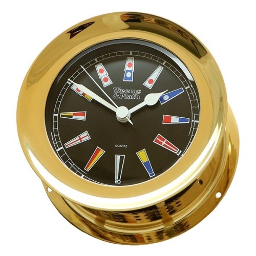Weems & Plath Atlantis Quartz Klok Zwarte Wijzerplaat Seinvlaggen Messing - 138 mm