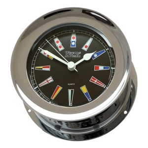 Weems & Plath Atlantis Quartz Klok Zwarte Wijzerplaat Seinvlaggen Verchroomd - 138 mm