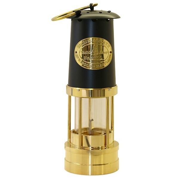 Weems & Plath Yacht Lamp Messing met Zwarte Kap - olielamp 254 mm